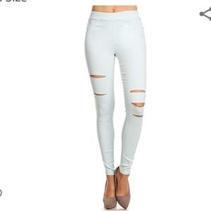 Mint color pull on jeggings